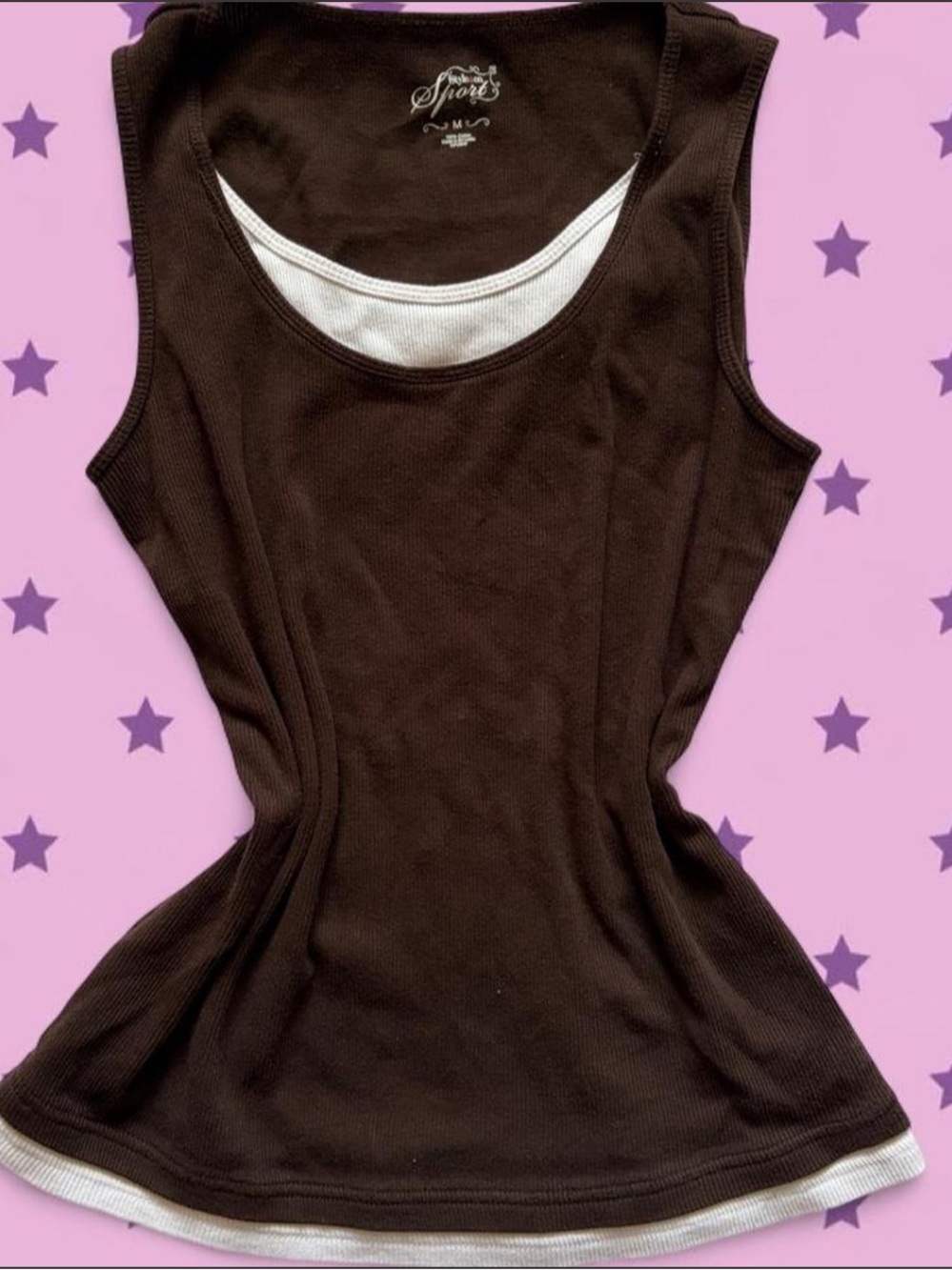 Brown Layered Scoop Neck Tank with White Trim